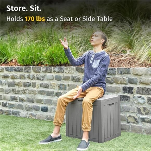 Outdoor Storage Box, 31 Gallon Deck Box Indoor and Outdoor Use, Waterproof Resin - Picture 4 of 7